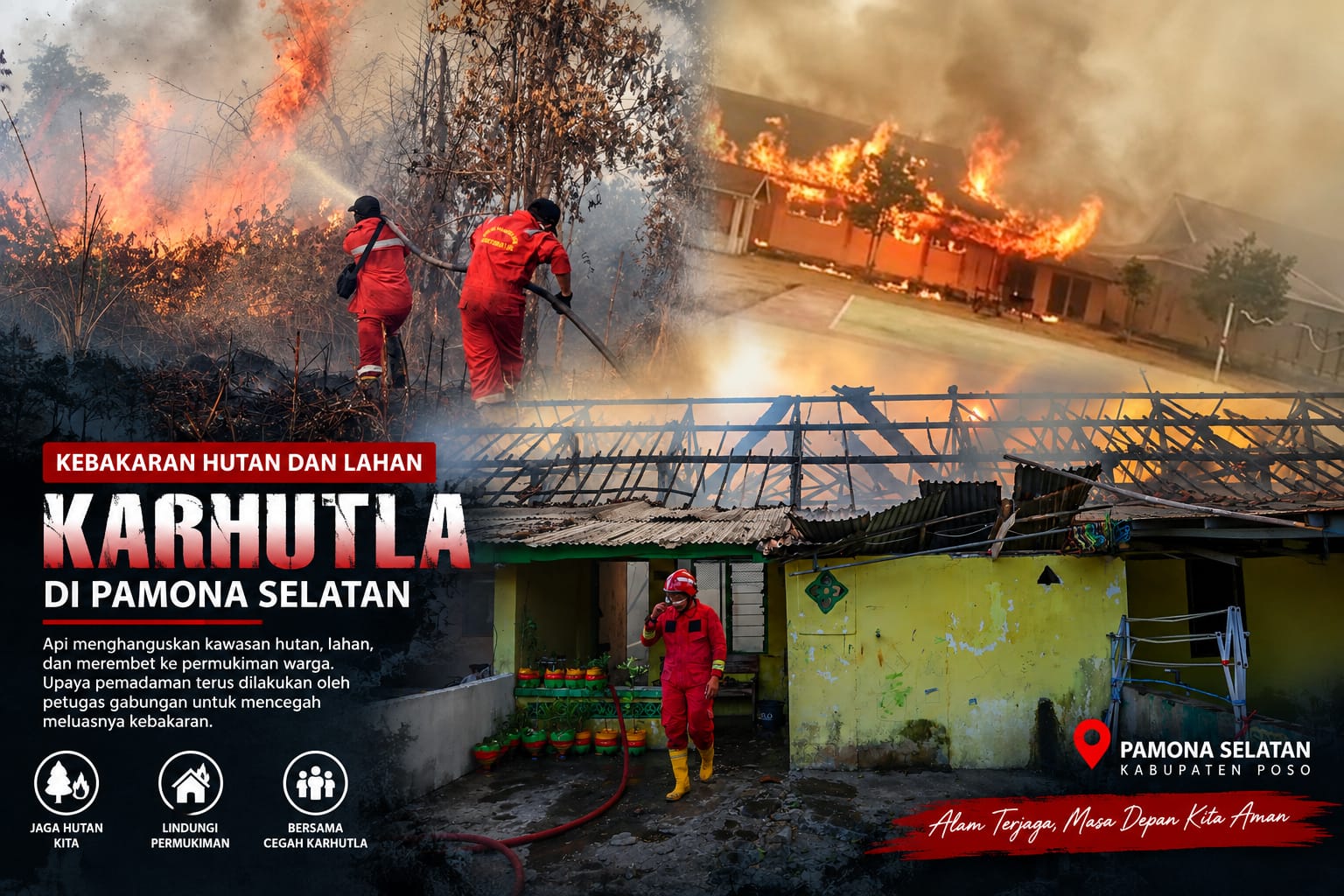 Karhutla Meluas di Pamona Selatan, Tim Gabungan Bergerak Tangani Kebakaran